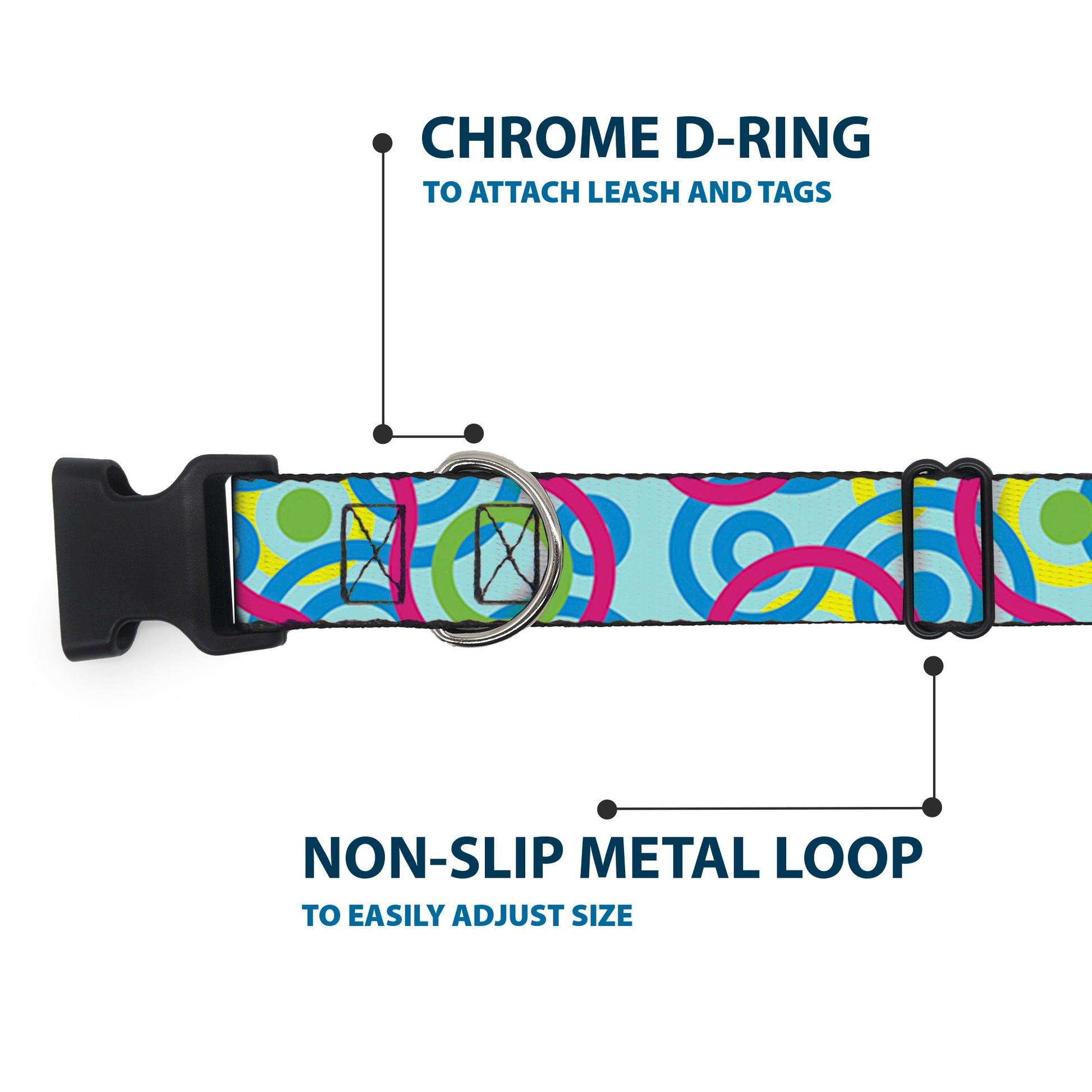 Plastic Clip Collar - Bullseye Stacked Swirl Blues/Green/Yellow/Pink Plastic Clip Collars Buckle-Down