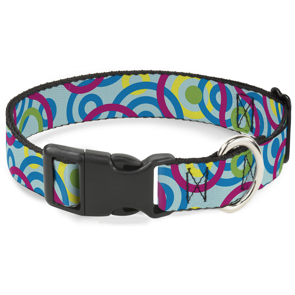 Plastic Clip Collar - Bullseye Stacked Swirl Blues/Green/Yellow/Pink Plastic Clip Collars Buckle-Down