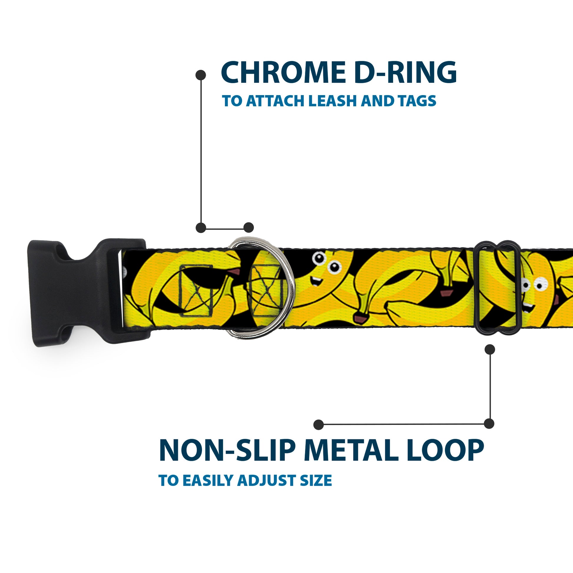Plastic Clip Collar - Bananas Stacked Cartoon Black//Yellows Plastic Clip Collars Buckle-Down