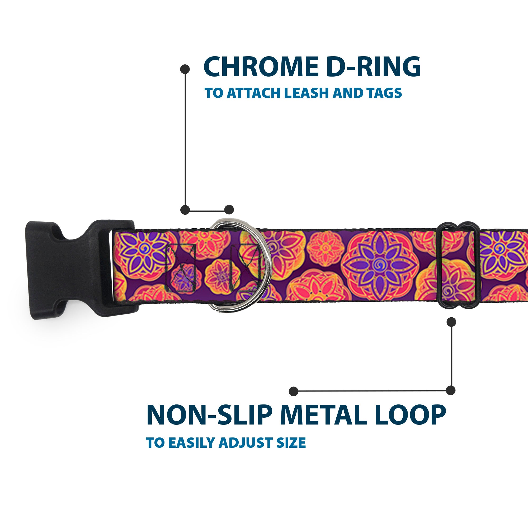 Plastic Clip Collar - Boho Mandala Purples/Oranges/Pinks Plastic Clip Collars Buckle-Down