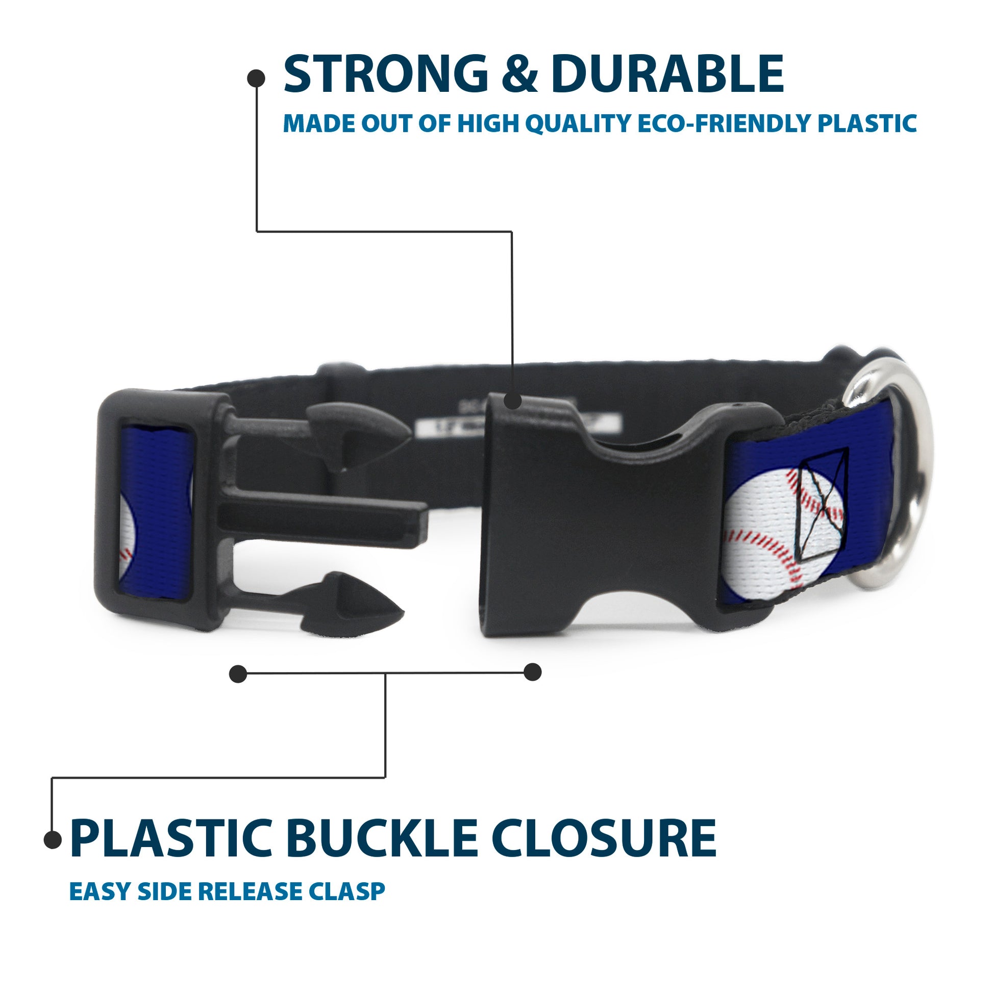 Plastic Clip Collar - Baseballs Scattered Blue Plastic Clip Collars Buckle-Down