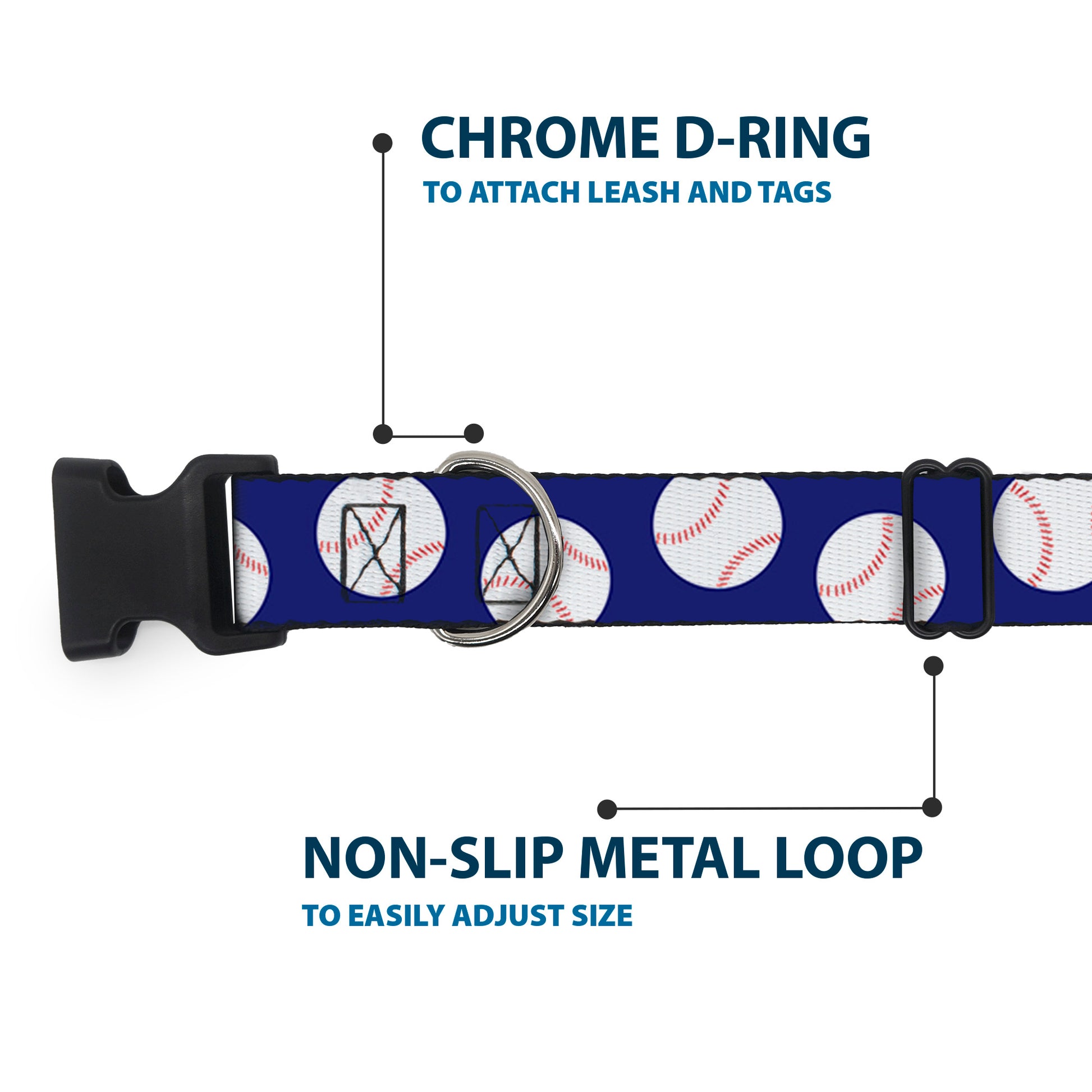 Plastic Clip Collar - Baseballs Scattered Blue Plastic Clip Collars Buckle-Down