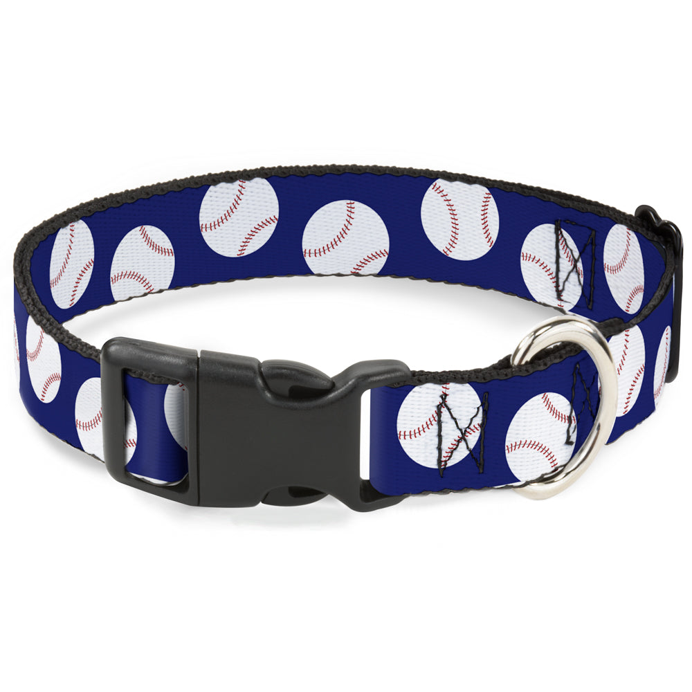 Plastic Clip Collar - Baseballs Scattered Blue Plastic Clip Collars Buckle-Down
