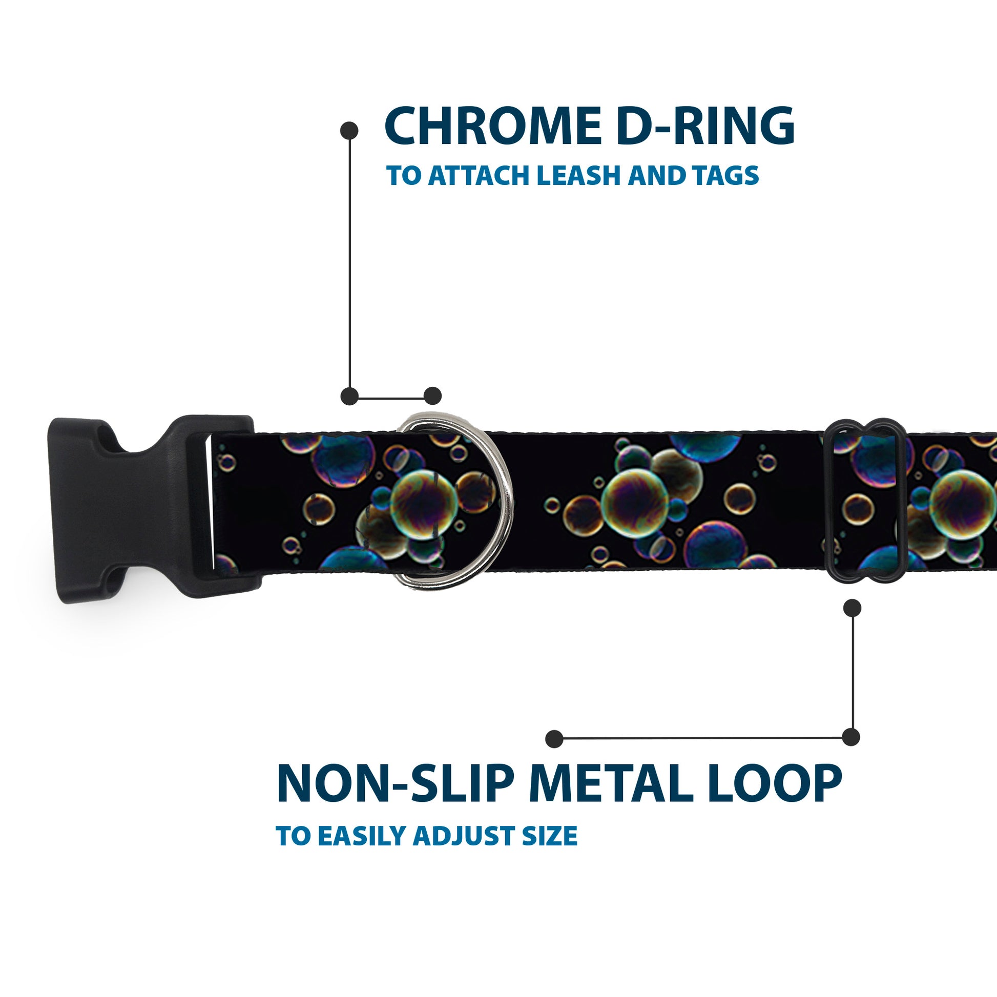 Plastic Clip Collar - Bubbles Black/Iridescent Multi Color Plastic Clip Collars Buckle-Down