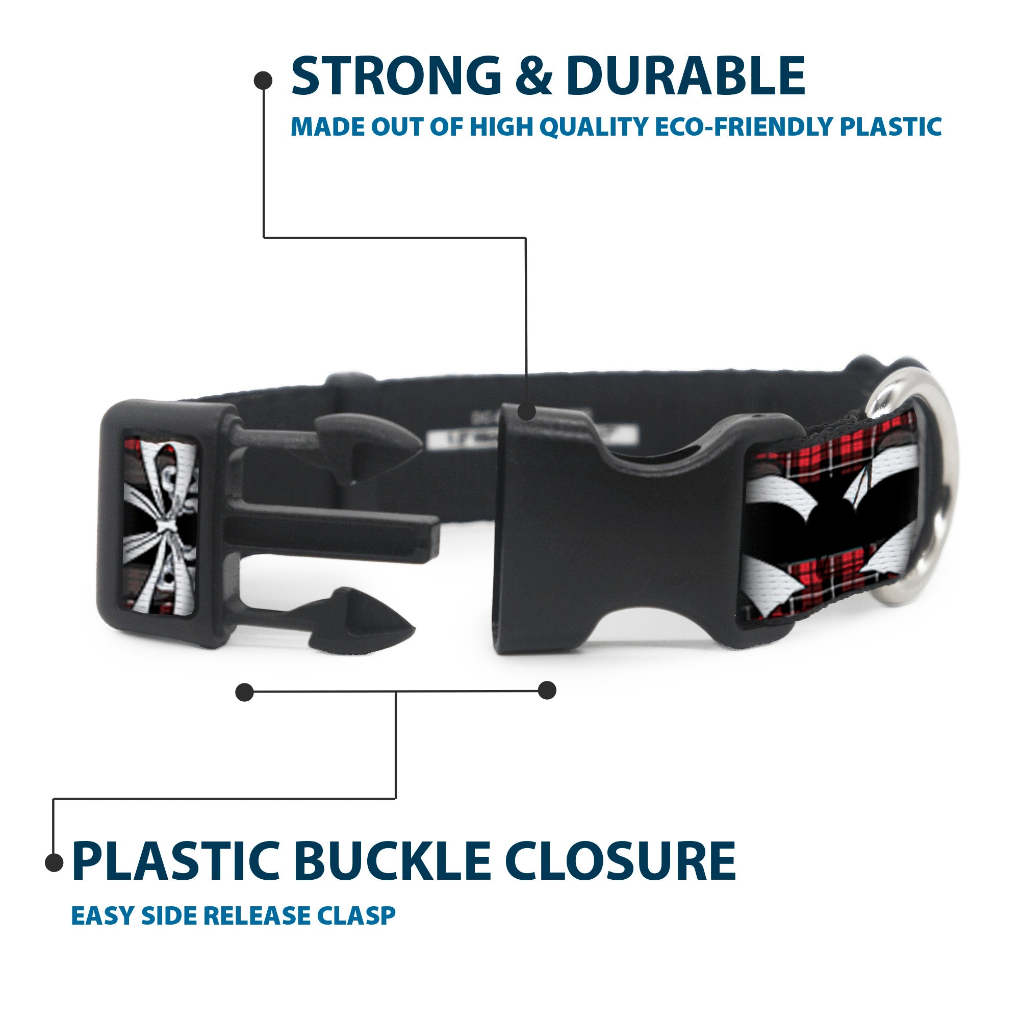 Plastic Clip Collar - Corset Lace Up w/Bow Red Plaid/Black Plastic Clip Collars Buckle-Down