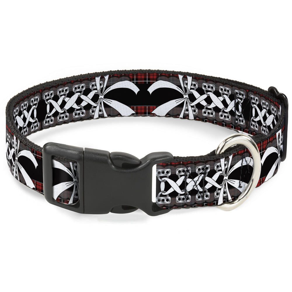 Plastic Clip Collar - Corset Lace Up w/Bow Red Plaid/Black Plastic Clip Collars Buckle-Down