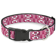 Plastic Clip Collar - Cute Skulls w/Checkers Pinks/White Plastic Clip Collars Buckle-Down