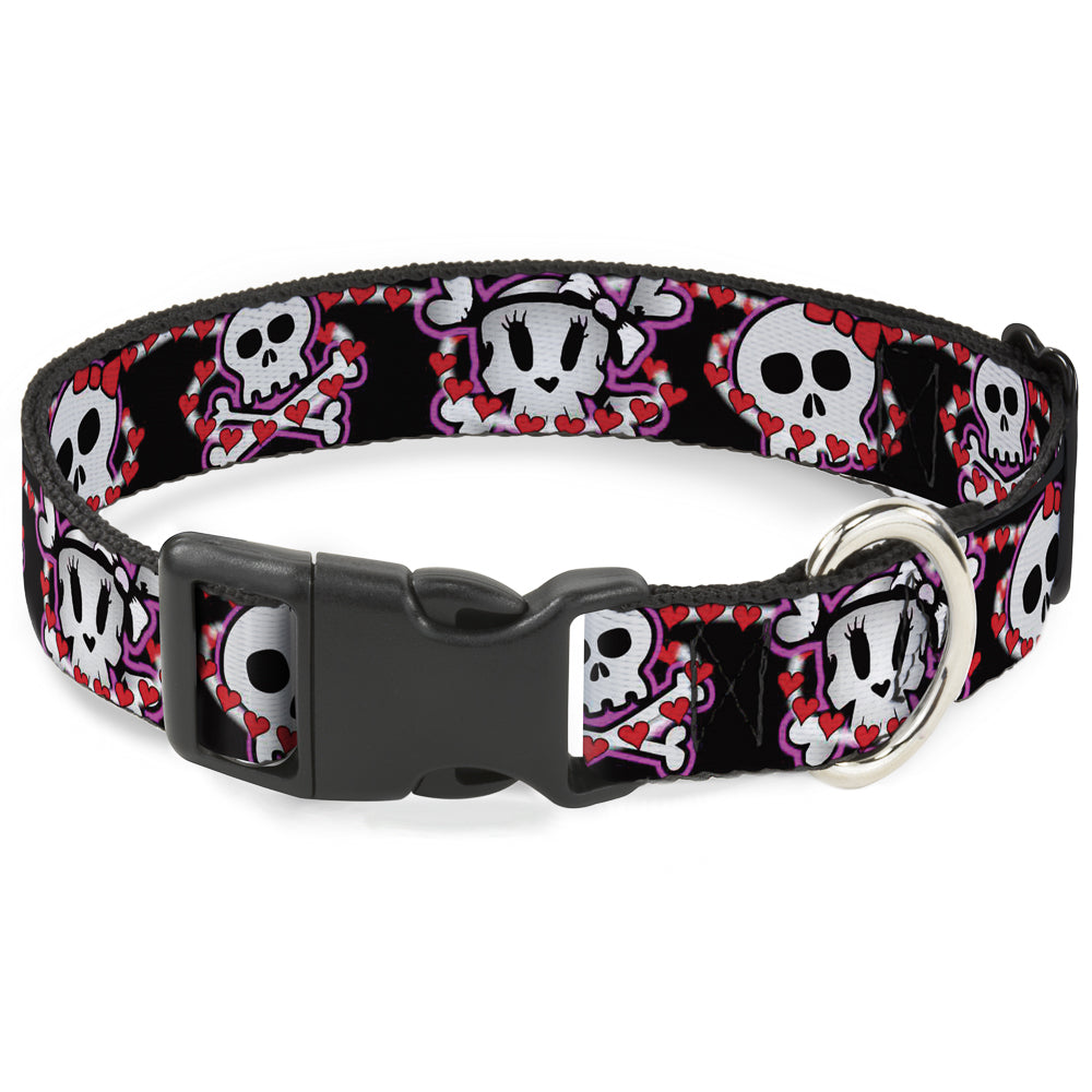 Plastic Clip Collar - Cute Skulls w/Hearts Plastic Clip Collars Buckle-Down
