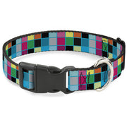 Plastic Clip Collar - Checker Bright Pastel w/Outline Plastic Clip Collars Buckle-Down