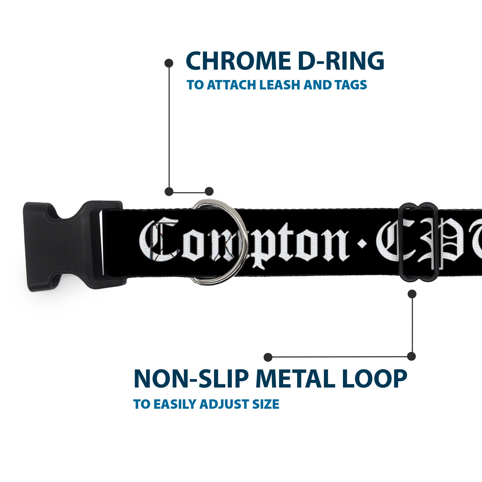 Plastic Clip Collar - COMPTON-CPT Black/White Plastic Clip Collars Buckle-Down