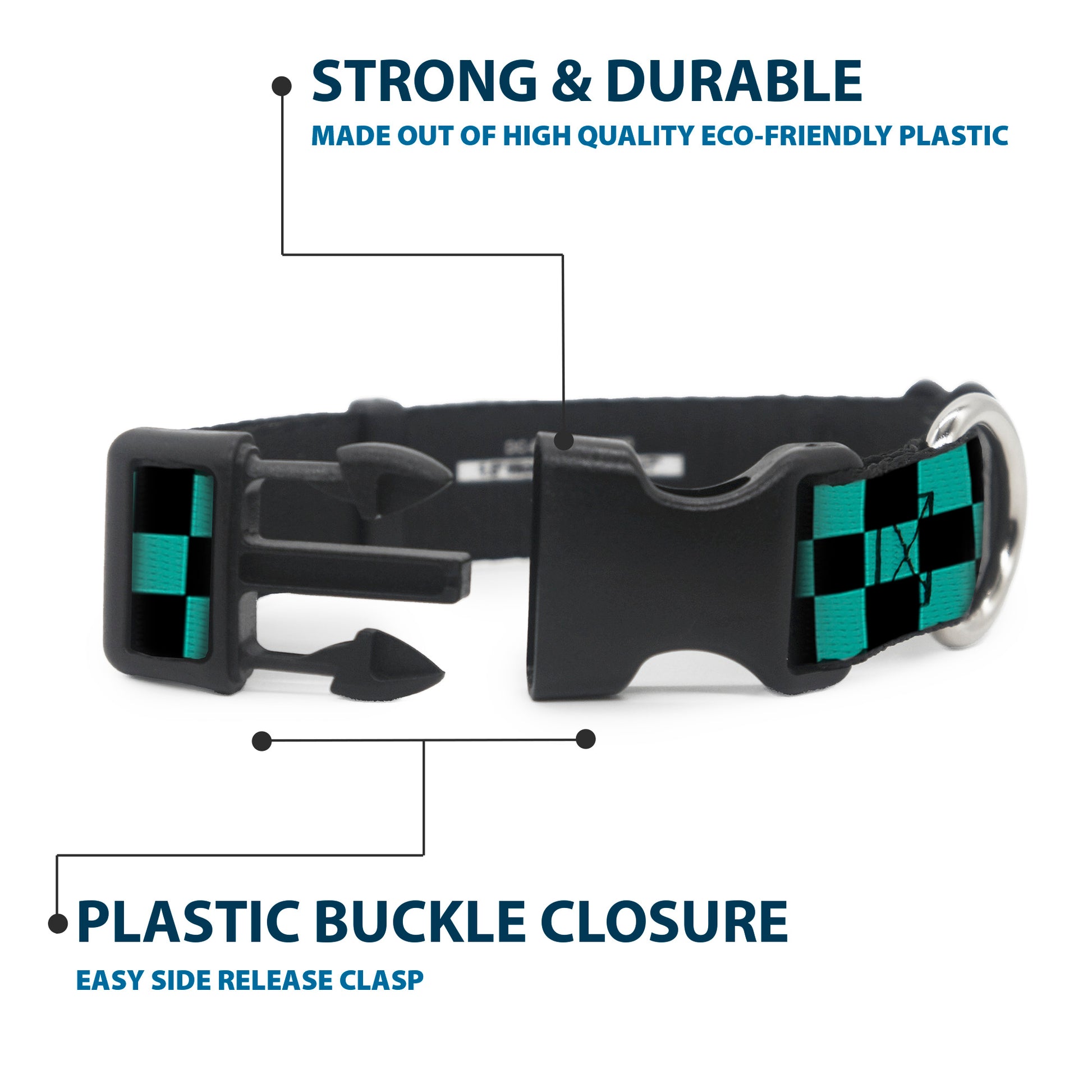 Plastic Clip Collar - Checker Black/Teal Plastic Clip Collars Buckle-Down