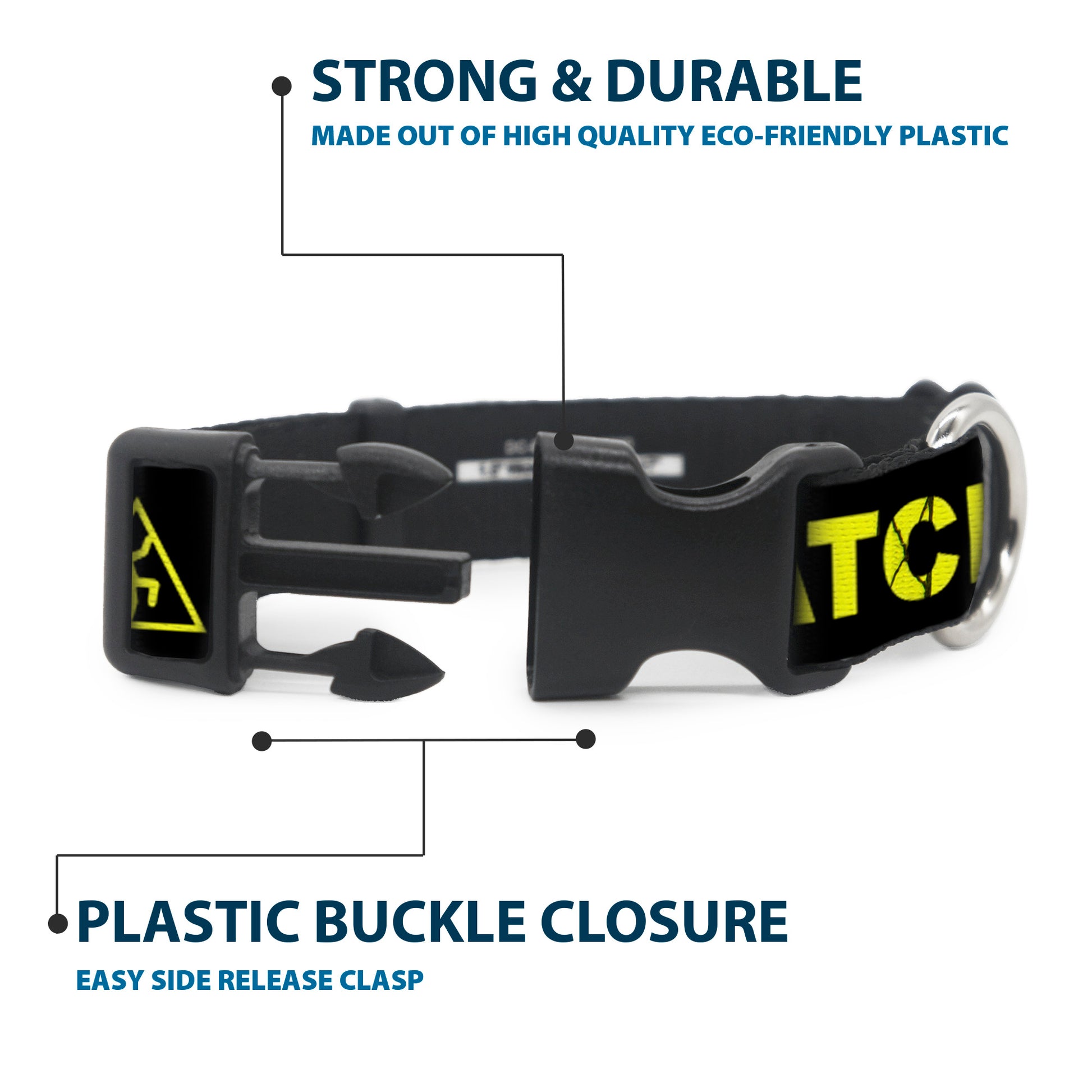 Plastic Clip Collar - CAUTION WATCH YOUR DUBSTEP Black/Yellow Plastic Clip Collars Buckle-Down
