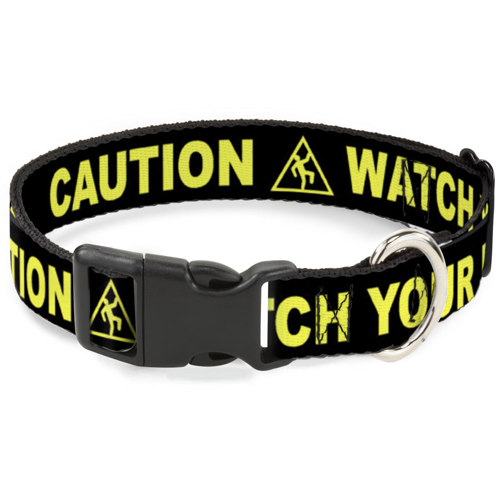 Plastic Clip Collar - CAUTION WATCH YOUR DUBSTEP Black/Yellow Plastic Clip Collars Buckle-Down