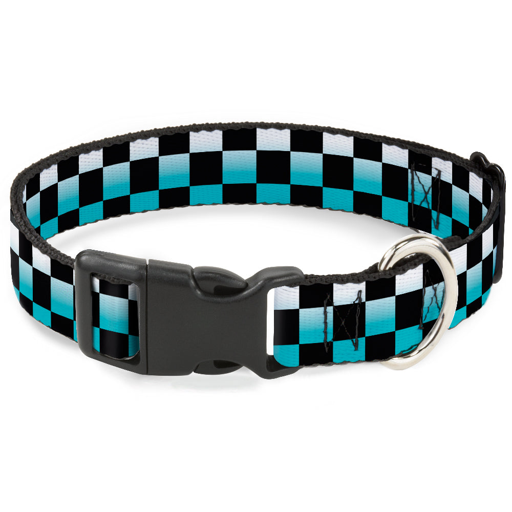 Plastic Clip Collar - Checker Black/Ombre Turquoise Plastic Clip Collars Buckle-Down