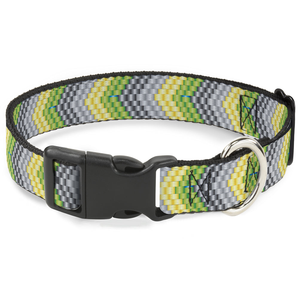 Plastic Clip Collar - Chevron Weave Grays/Yellow/Green Plastic Clip Collars Buckle-Down