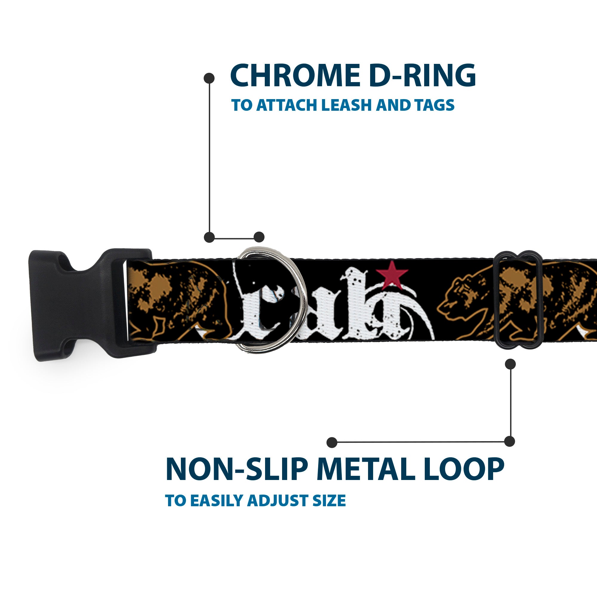 Plastic Clip Collar - CALI w/Grizzly Bear Plastic Clip Collars Buckle-Down