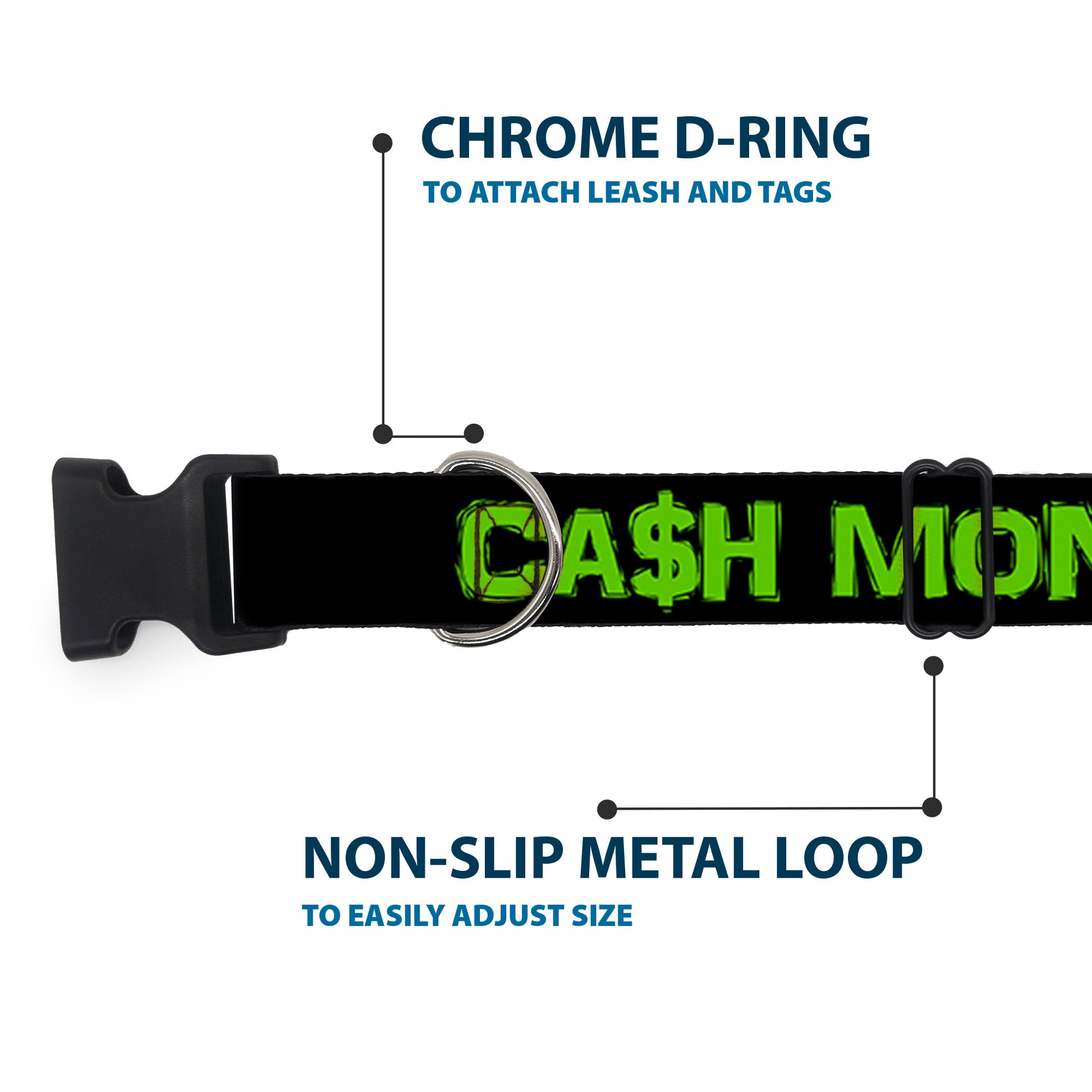 Plastic Clip Collar - CA$H MONEY Black/Green Plastic Clip Collars Buckle-Down