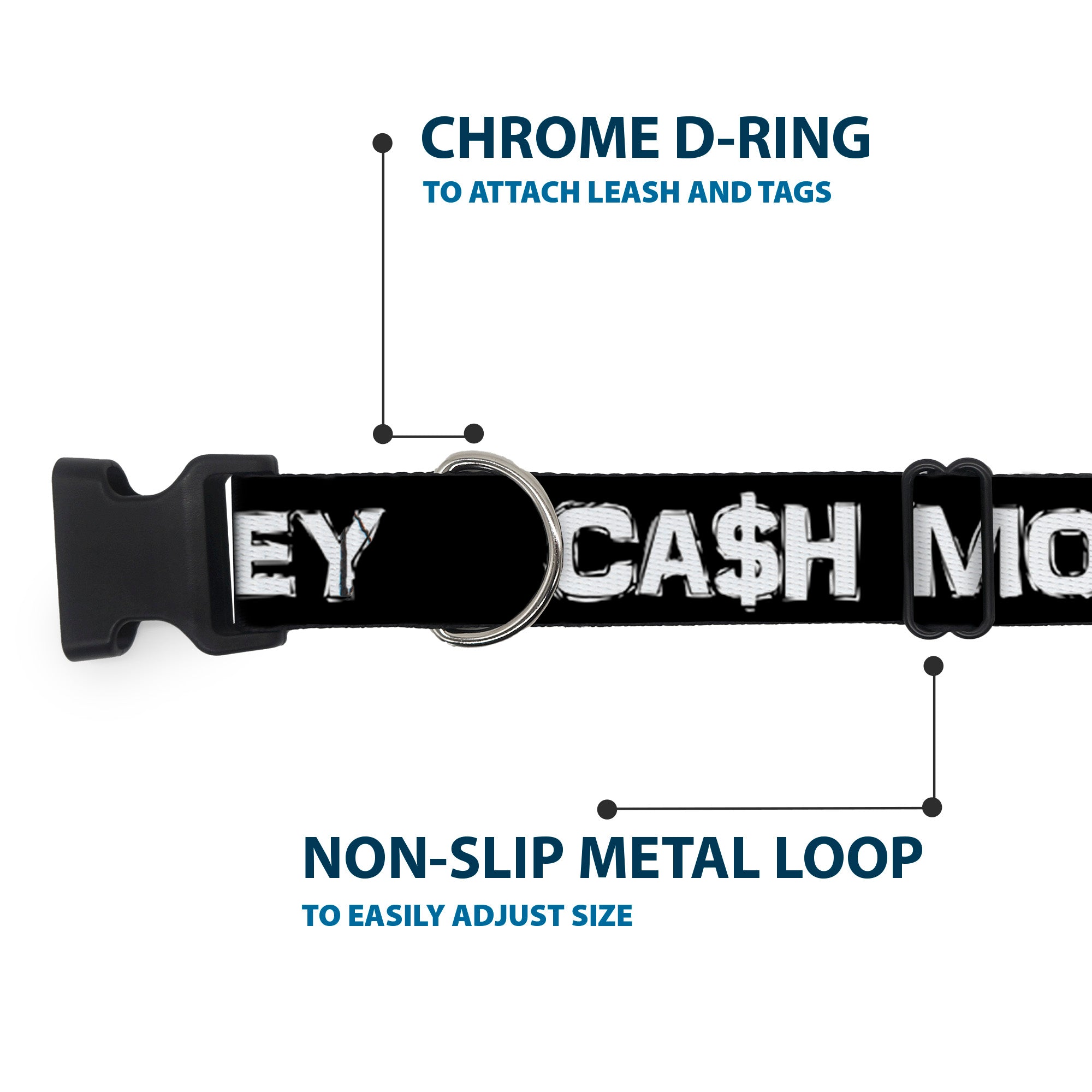 Plastic Clip Collar - CA$H MONEY Black/White Plastic Clip Collars Buckle-Down