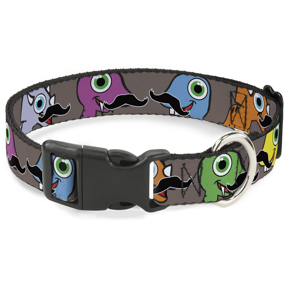 Plastic Clip Collar - Cute Dinosaurs w/Mustaches Gray Plastic Clip Collars Buckle-Down