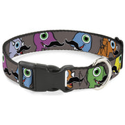 Plastic Clip Collar - Cute Dinosaurs w/Mustaches Gray Plastic Clip Collars Buckle-Down