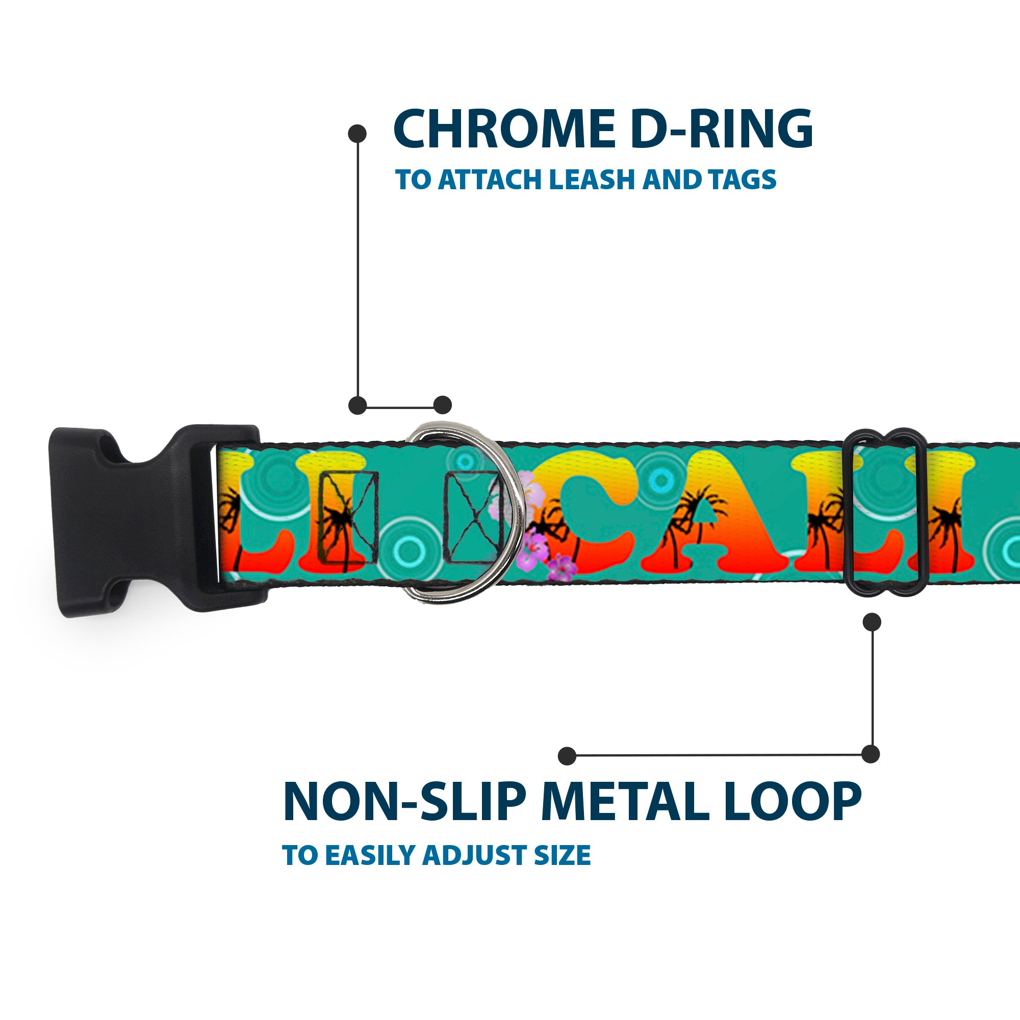 Plastic Clip Collar - CALI Tropical Aqua/Multi Color Plastic Clip Collars Buckle-Down