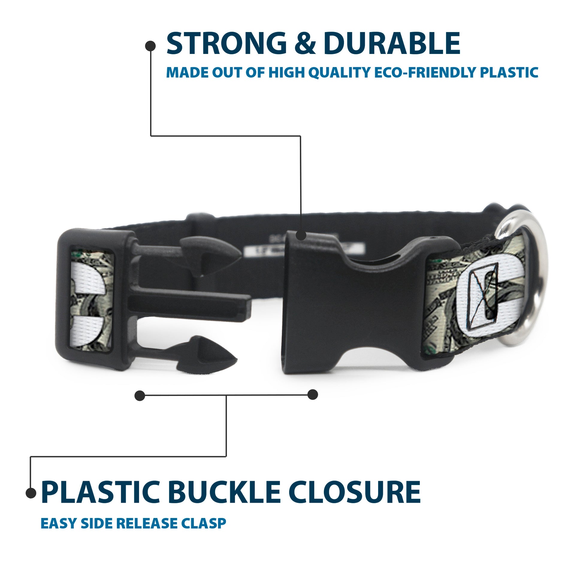 Plastic Clip Collar - CASH MONEY $ Dollars/White Plastic Clip Collars Buckle-Down