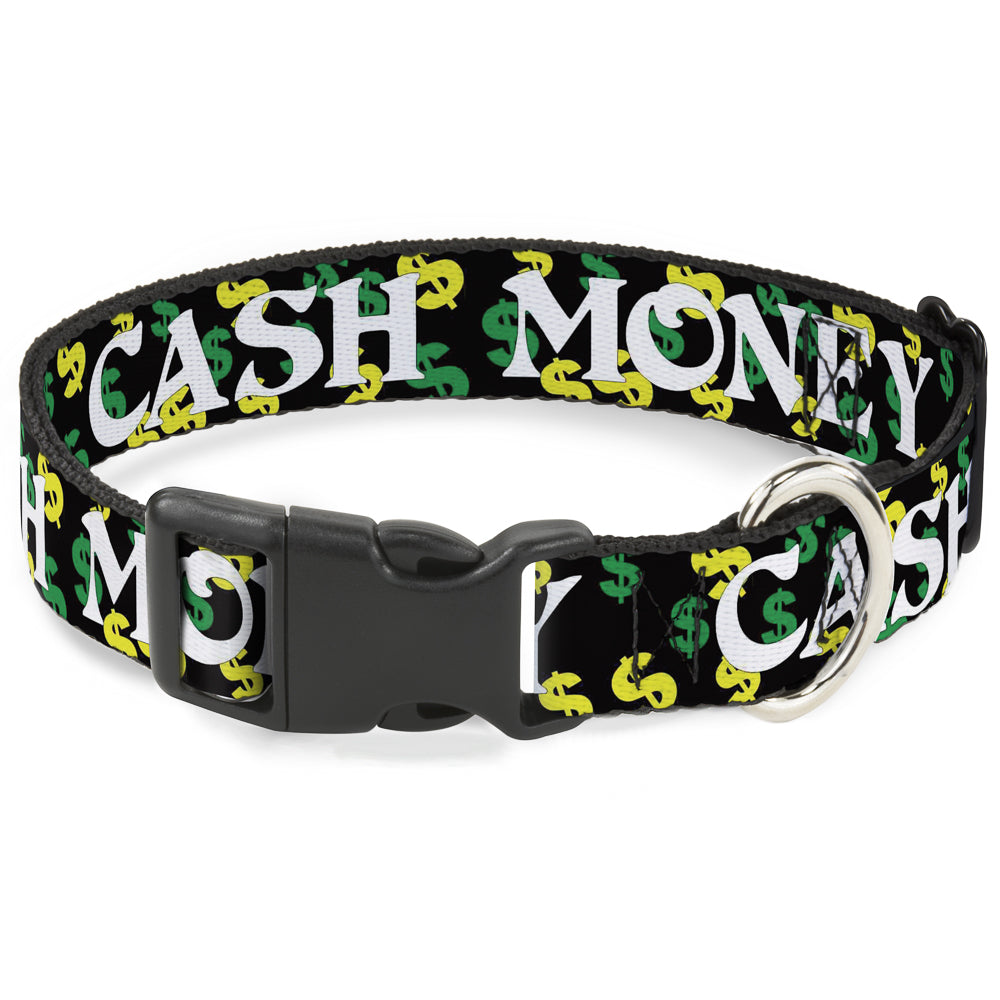 Plastic Clip Collar - CASH MONEY w/$$$ Black/White/Yellow/Green Plastic Clip Collars Buckle-Down