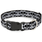 Plastic Clip Collar - Cartoon Sugar Skulls Stacked Black/White Plastic Clip Collars Buckle-Down