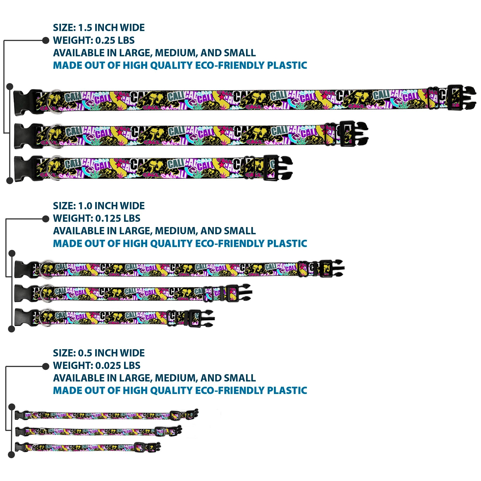 Plastic Clip Collar - Cali Bear/CALI Graffiti/Pot Leaves Black/Multi Color Plastic Clip Collars Buckle-Down