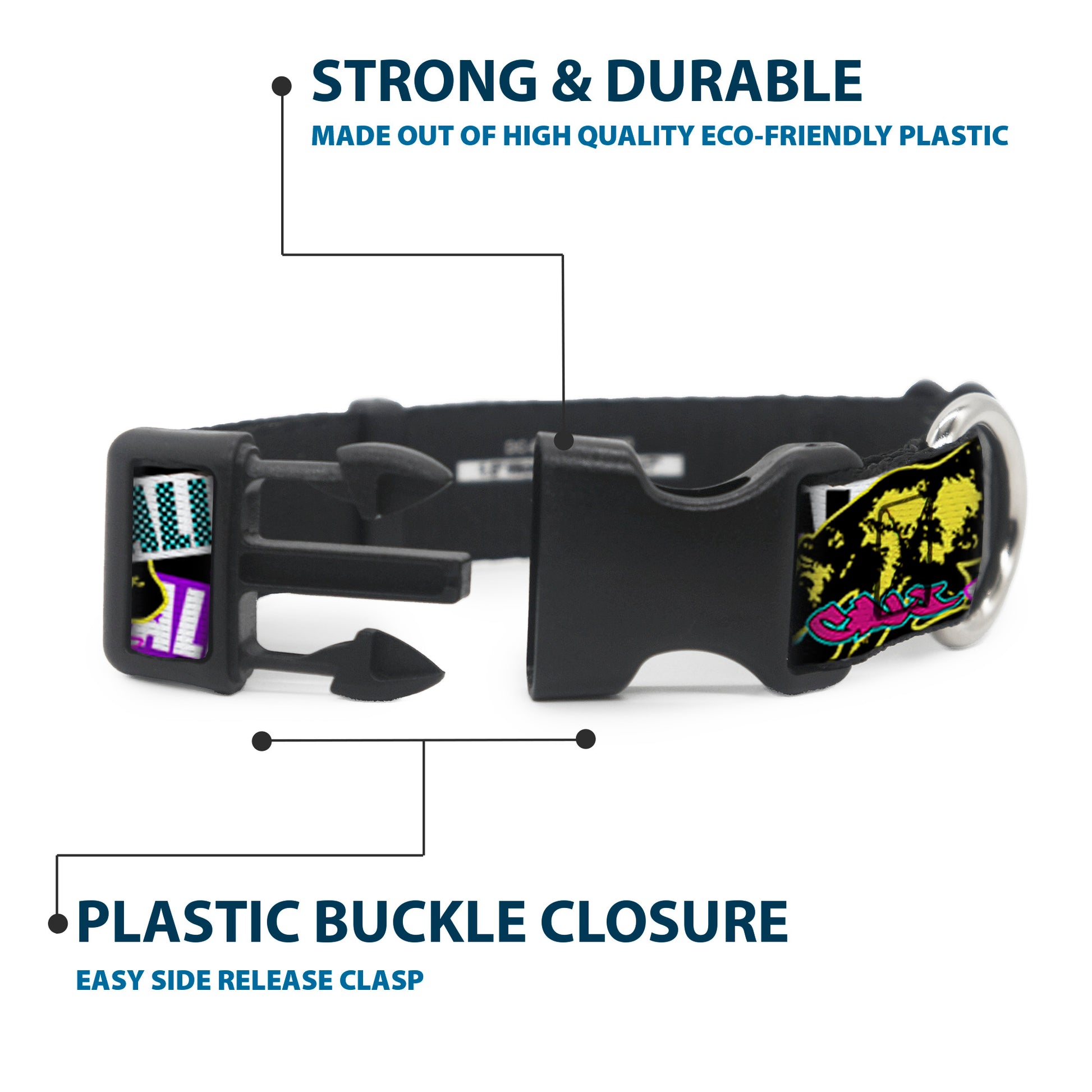 Plastic Clip Collar - Cali Bear/CALI Graffiti/Pot Leaves Black/Multi Color Plastic Clip Collars Buckle-Down