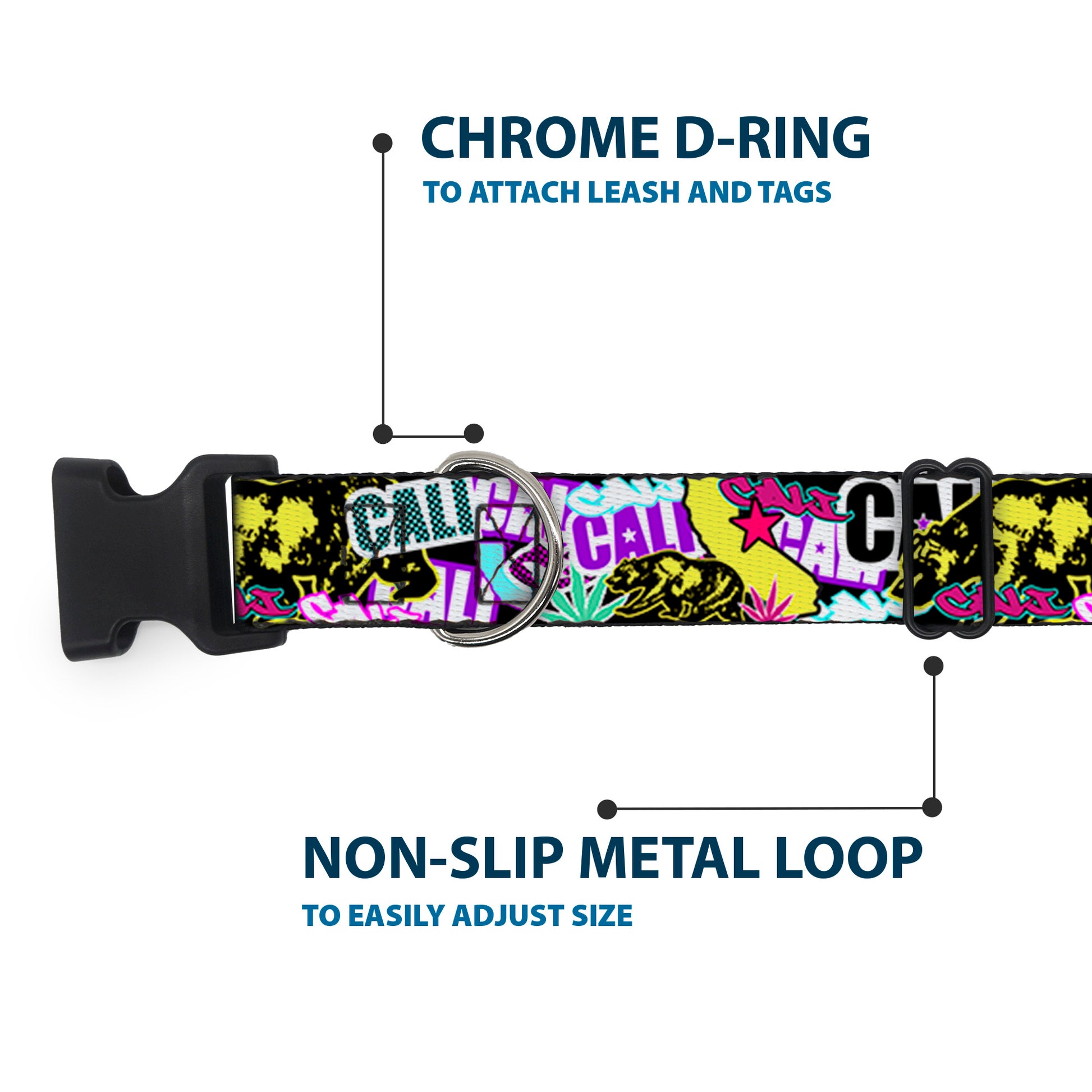 Plastic Clip Collar - Cali Bear/CALI Graffiti/Pot Leaves Black/Multi Color Plastic Clip Collars Buckle-Down