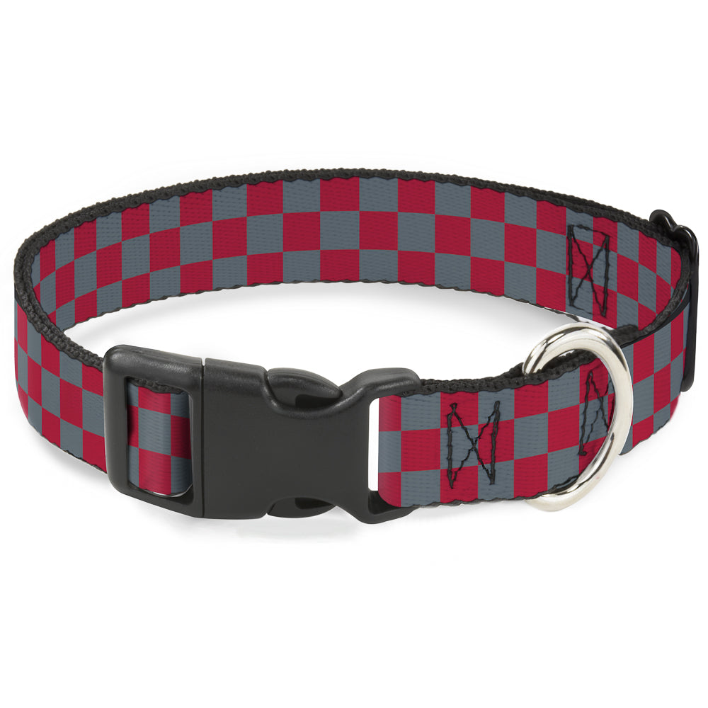 Plastic Clip Collar - Checker Crimson Red/Gray Plastic Clip Collars Buckle-Down