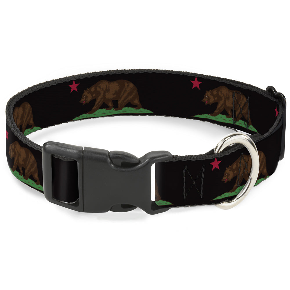 Plastic Clip Collar - California Flag Bear Black Plastic Clip Collars Buckle-Down
