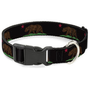 Plastic Clip Collar - California Flag Bear Black Plastic Clip Collars Buckle-Down