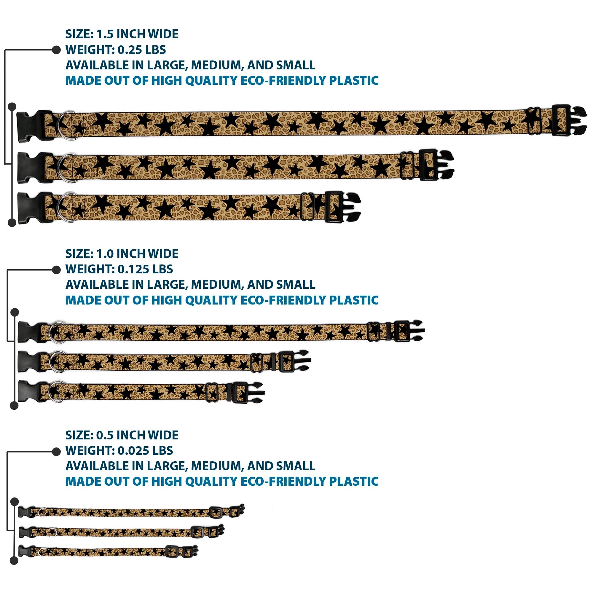 Plastic Clip Collar - Cheetah/Stars Tan/Black Plastic Clip Collars Buckle-Down