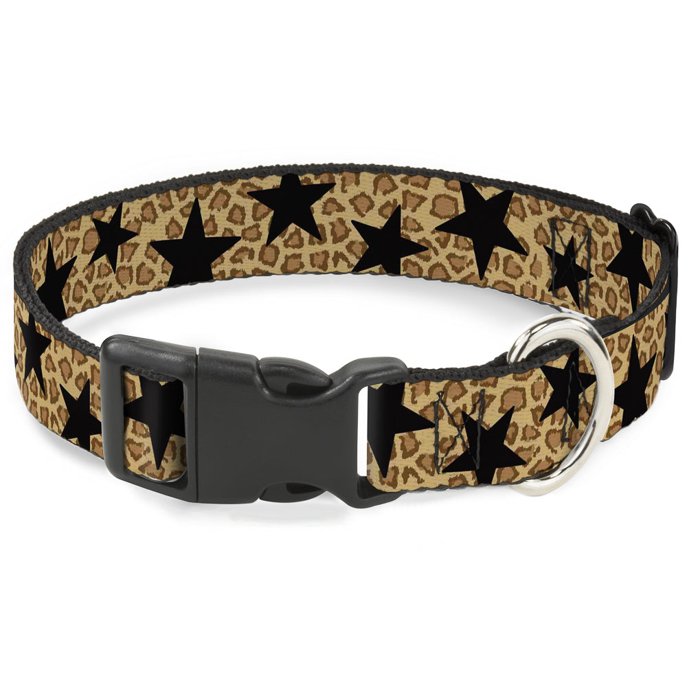 Plastic Clip Collar - Cheetah/Stars Tan/Black Plastic Clip Collars Buckle-Down