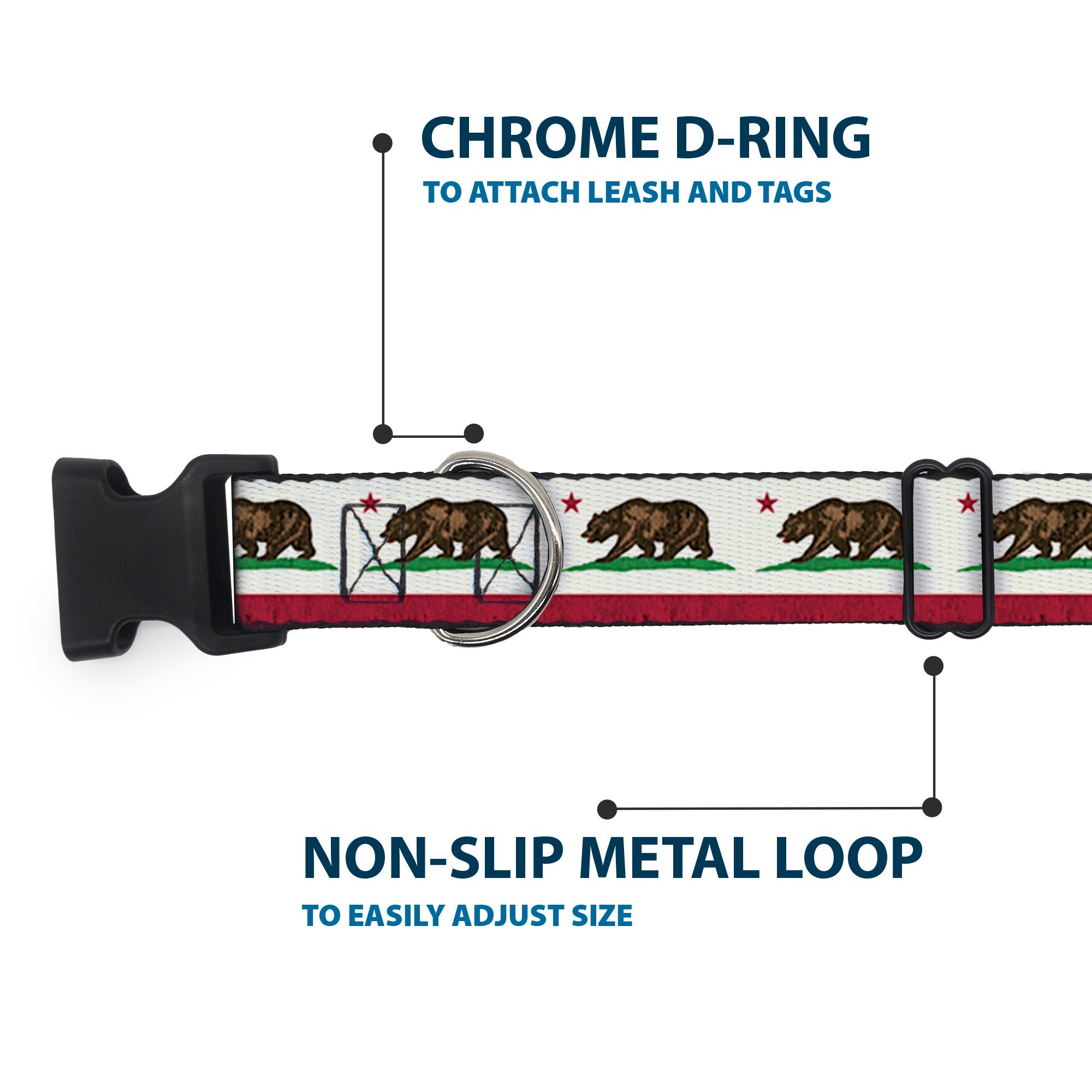 Plastic Clip Collar - California Flag Bear Weathered White Plastic Clip Collars Buckle-Down