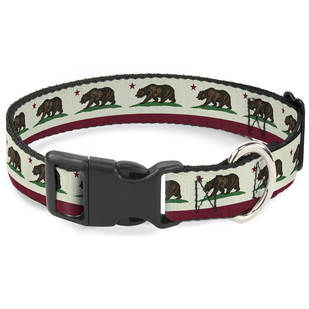 Plastic Clip Collar - California Flag Bear Weathered White Plastic Clip Collars Buckle-Down