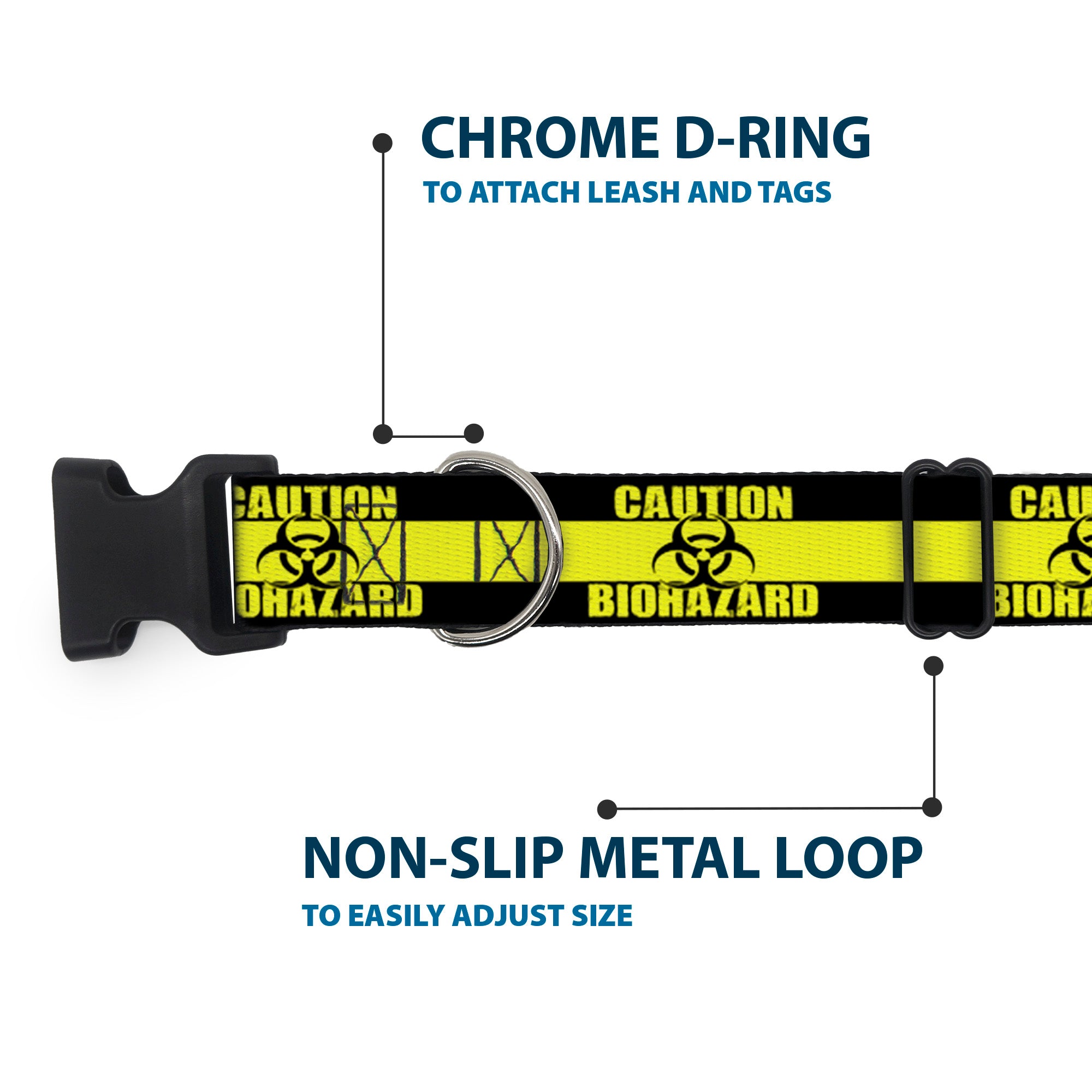 Plastic Clip Collar - CAUTION BIOHAZARD Black/Yellow Plastic Clip Collars Buckle-Down