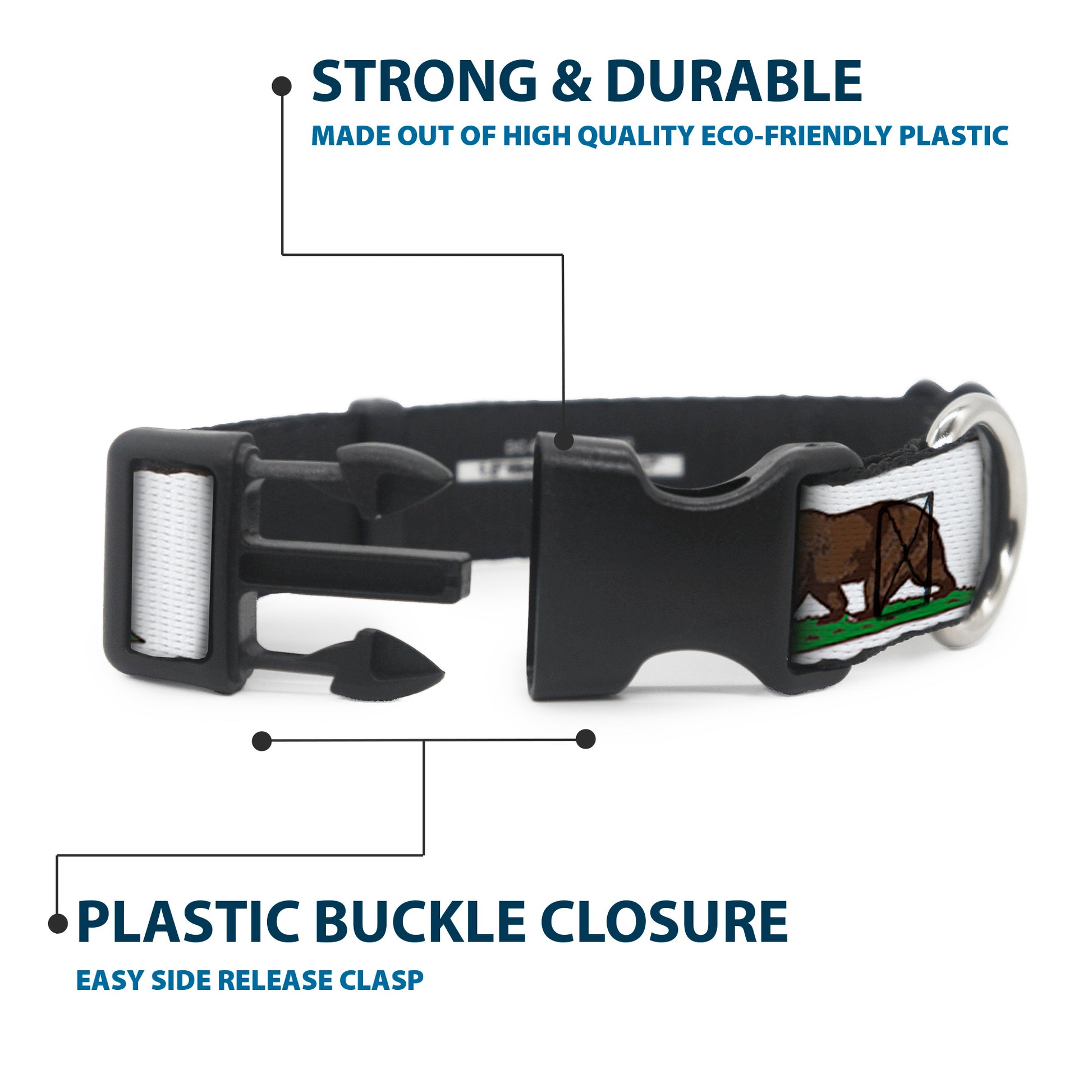 Plastic Clip Collar - Cali Bear White Plastic Clip Collars Buckle-Down