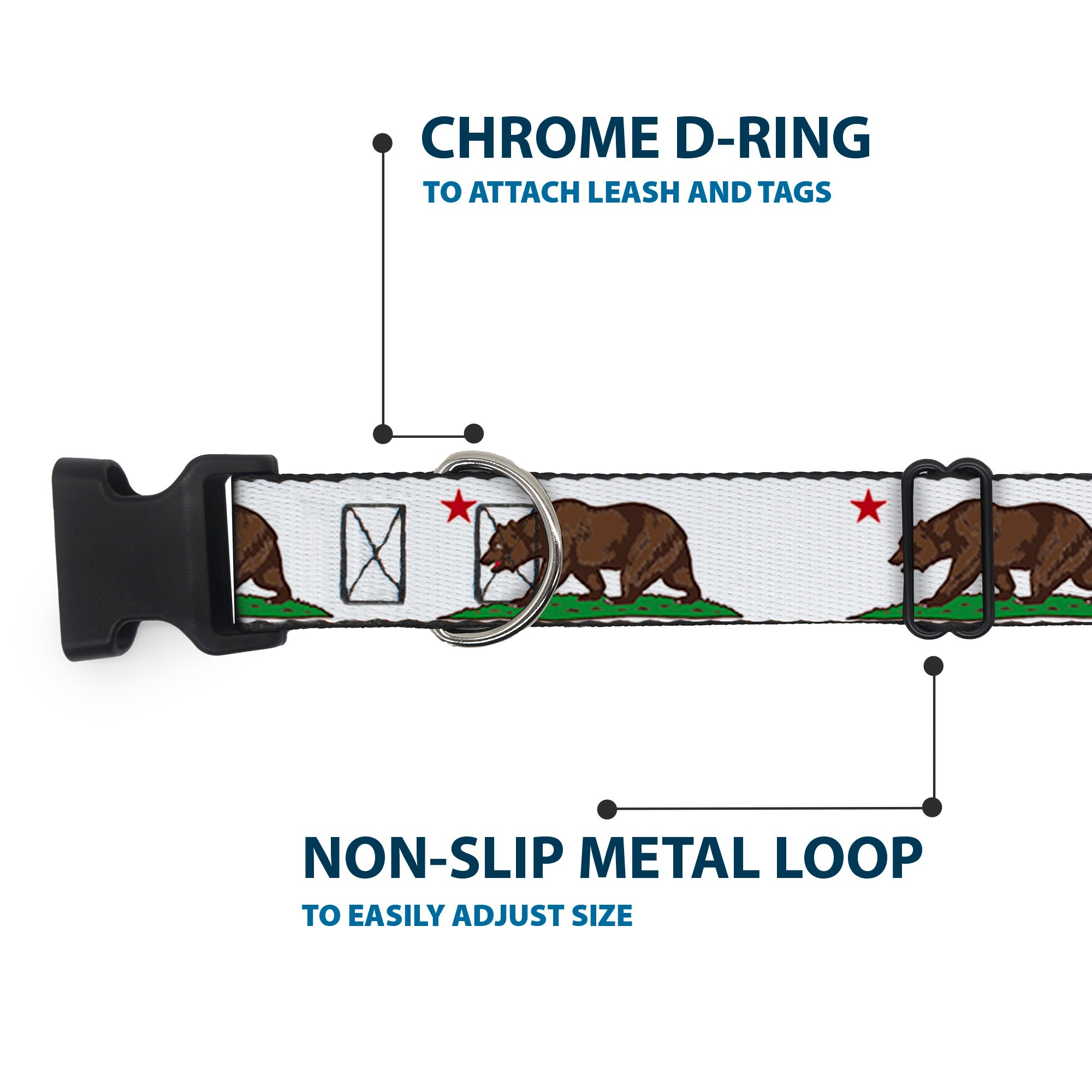 Plastic Clip Collar - Cali Bear White Plastic Clip Collars Buckle-Down