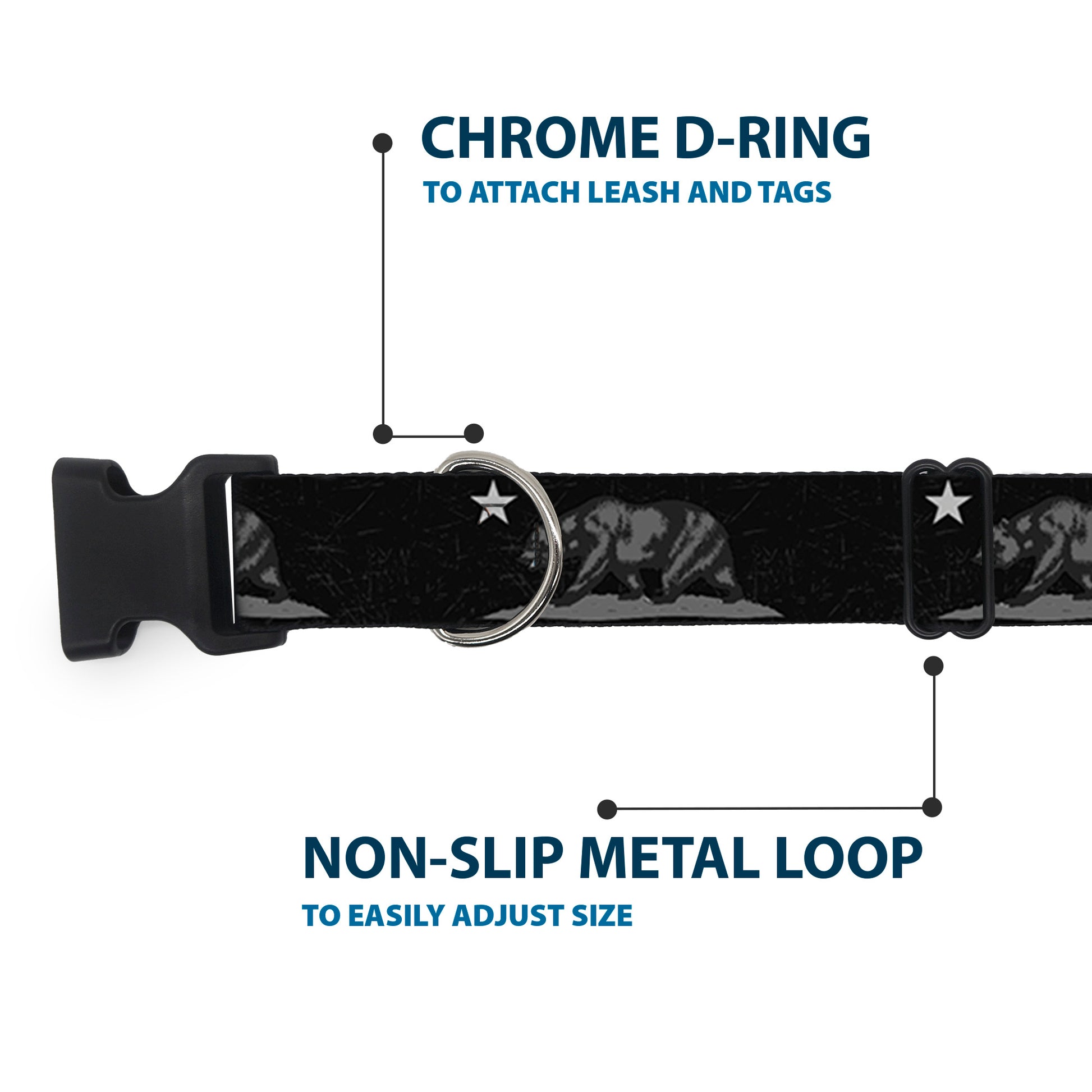 Plastic Clip Collar - Cali Bear Black/Grays Plastic Clip Collars Buckle-Down