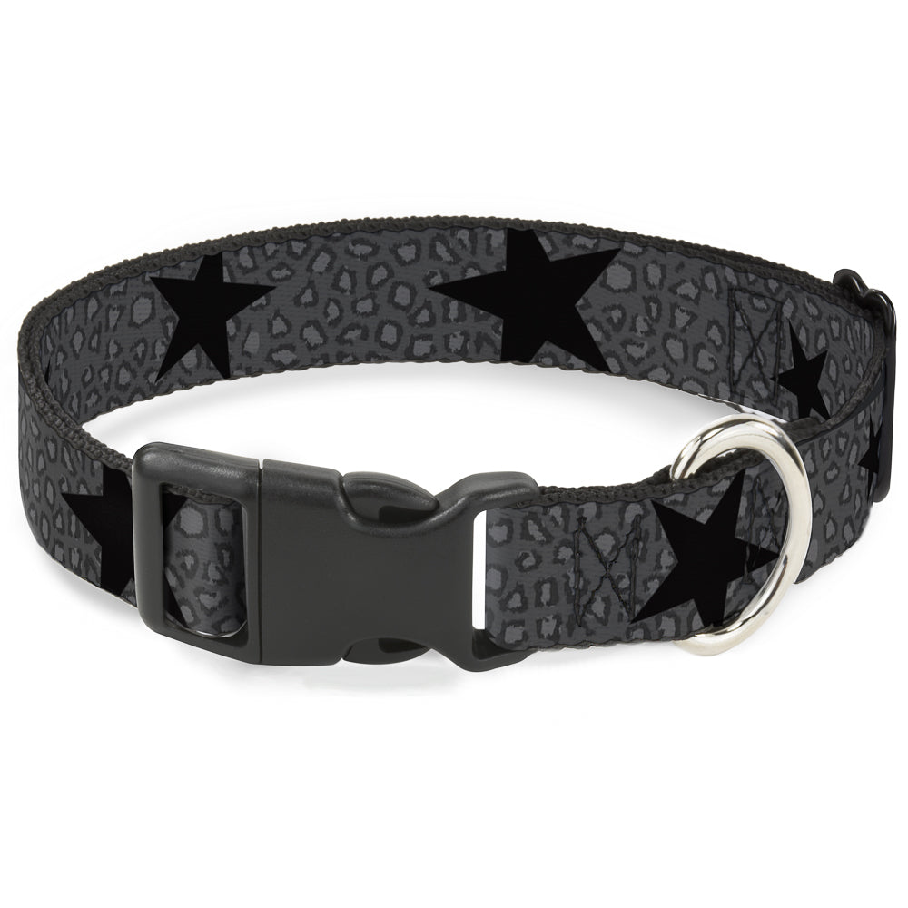 Plastic Clip Collar - Cheetah/Stars Gray/Black Plastic Clip Collars Buckle-Down