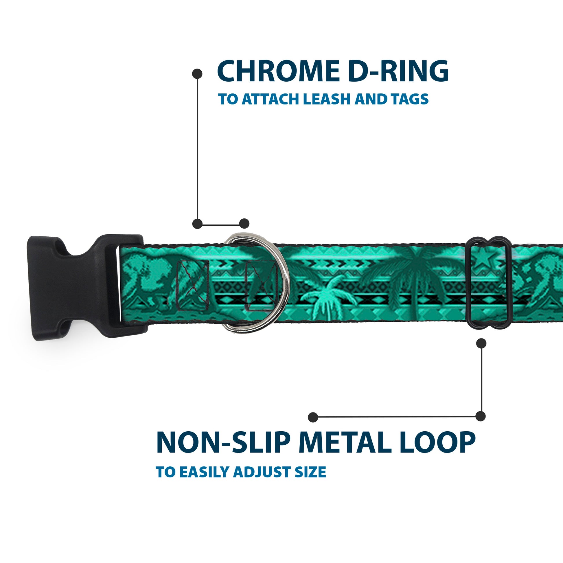 Plastic Clip Collar - Cali Bear/Palm Trees/Geometric Green Plastic Clip Collars Buckle-Down