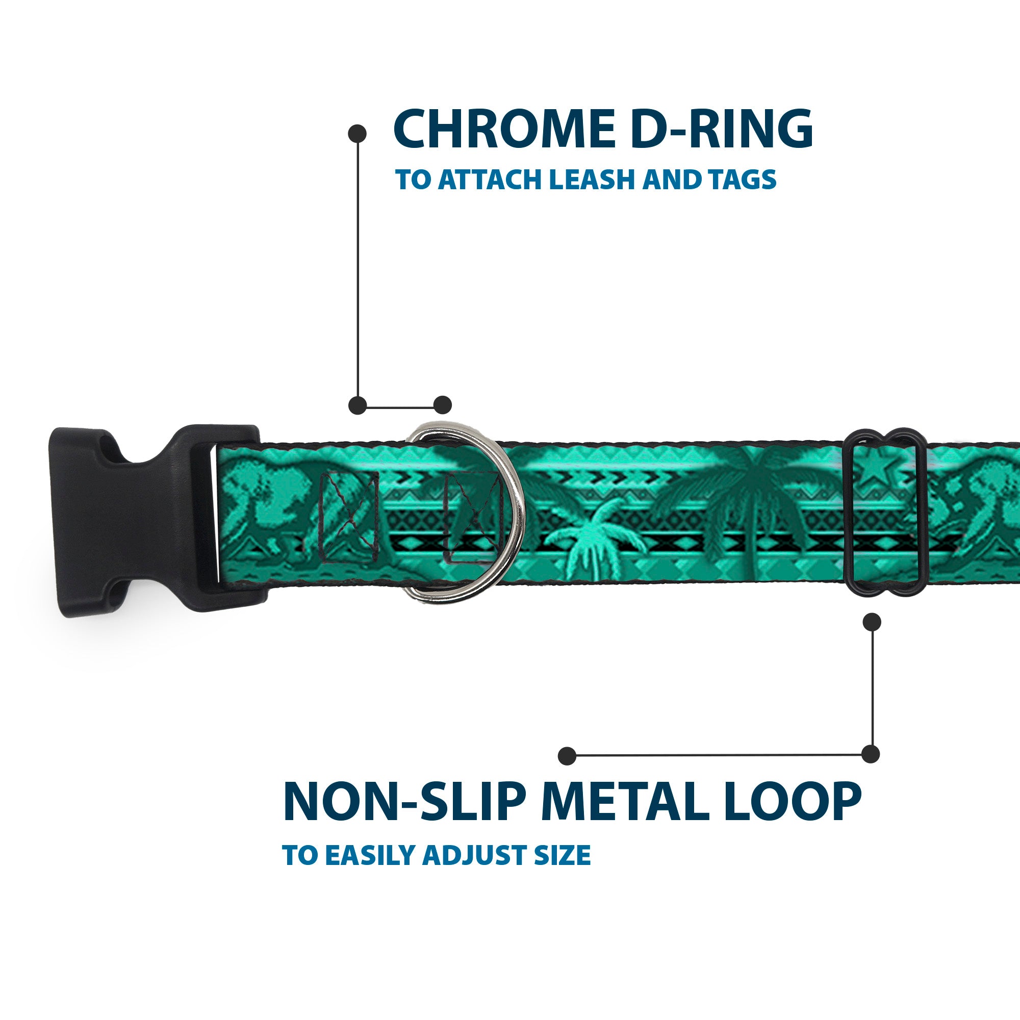 Plastic Clip Collar - Cali Bear/Palm Trees/Geometric Green Plastic Clip Collars Buckle-Down