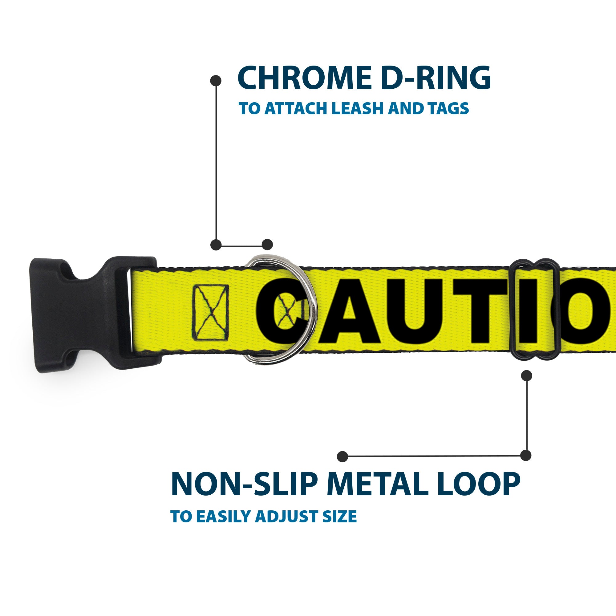 Plastic Clip Collar - CAUTION Yellow/Black Plastic Clip Collars Buckle-Down