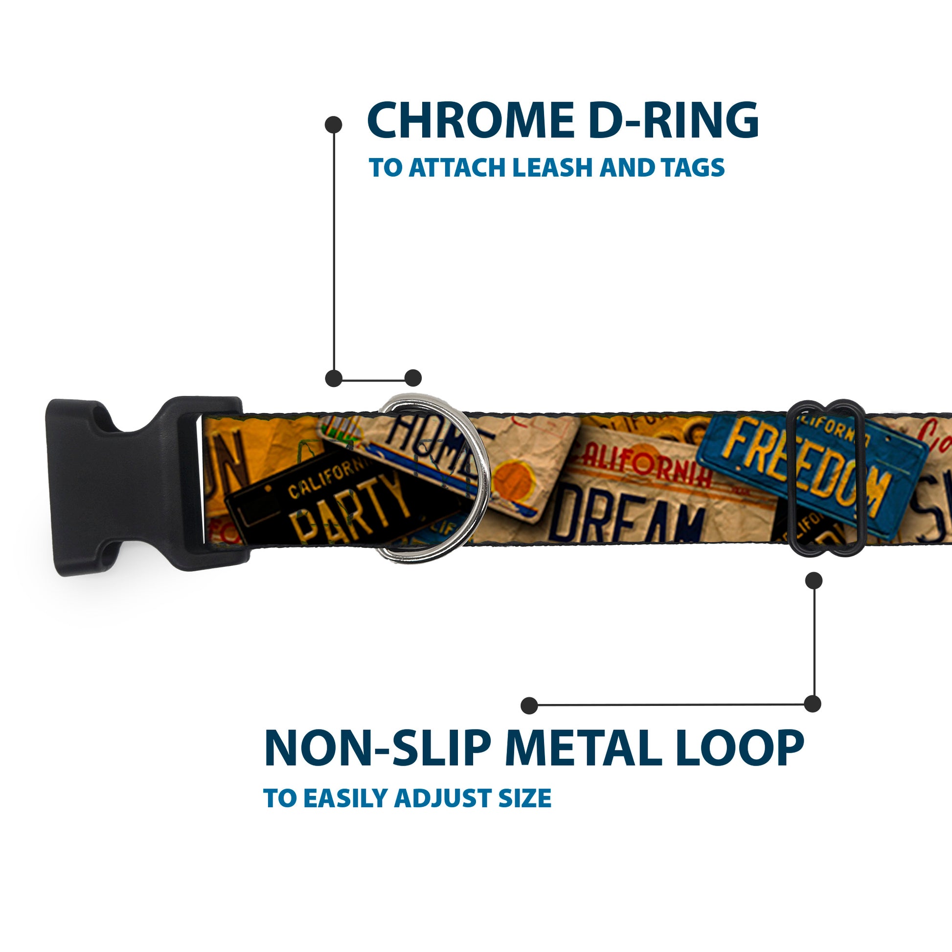 Plastic Clip Collar - Cali License Plates Stacked Vintage Plastic Clip Collars Buckle-Down