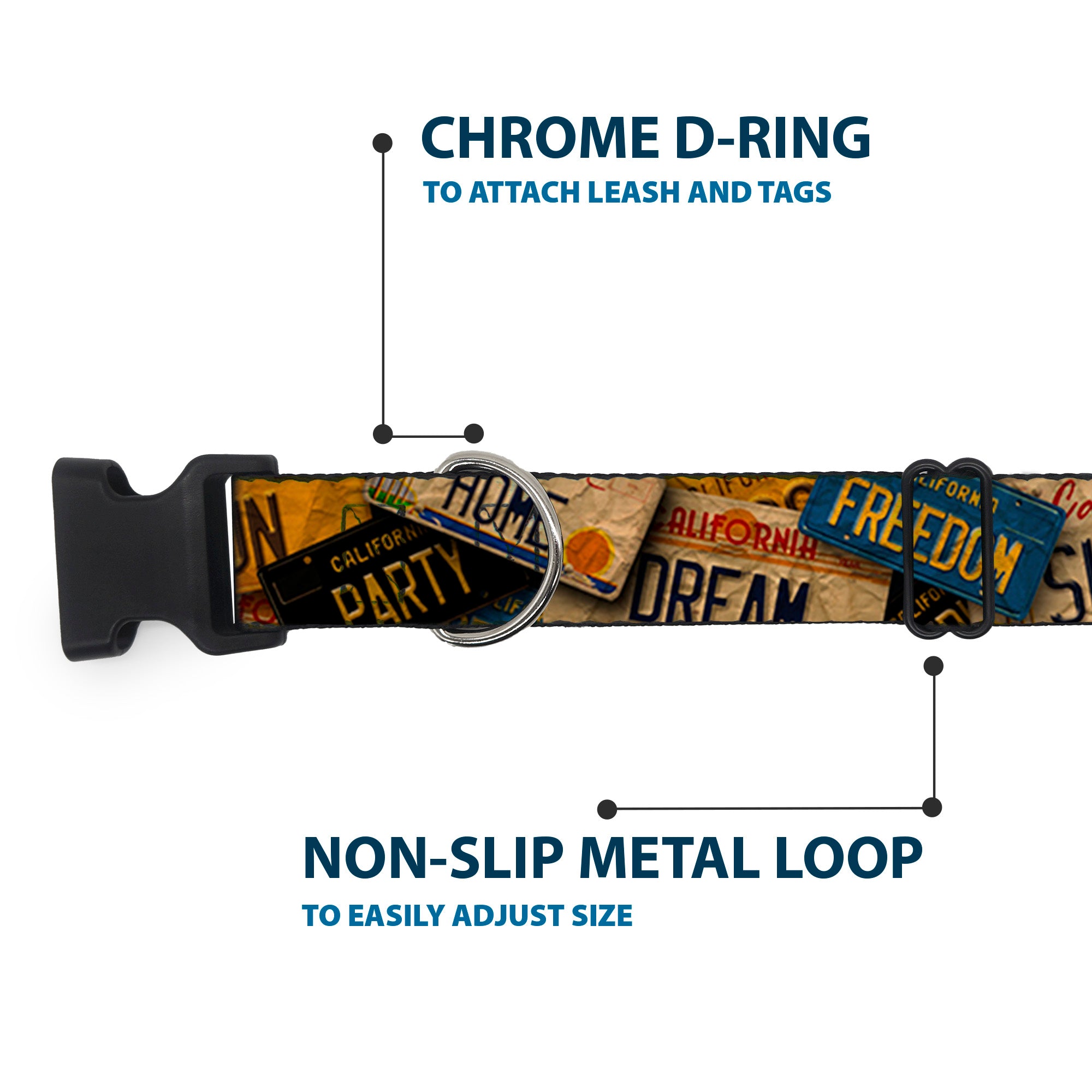 Plastic Clip Collar - Cali License Plates Stacked Vintage Plastic Clip Collars Buckle-Down