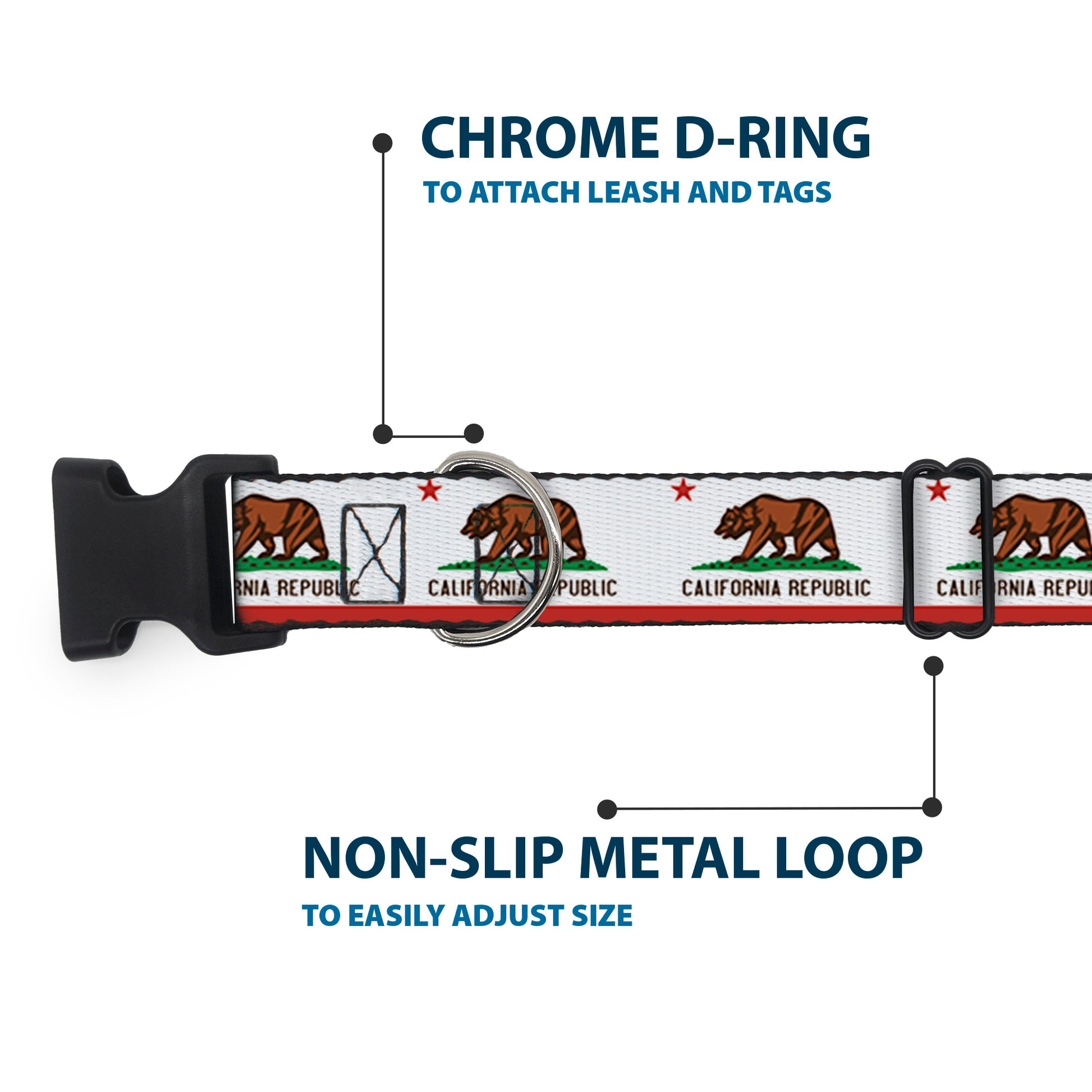 Plastic Clip Collar - California State Flag White Plastic Clip Collars Buckle-Down