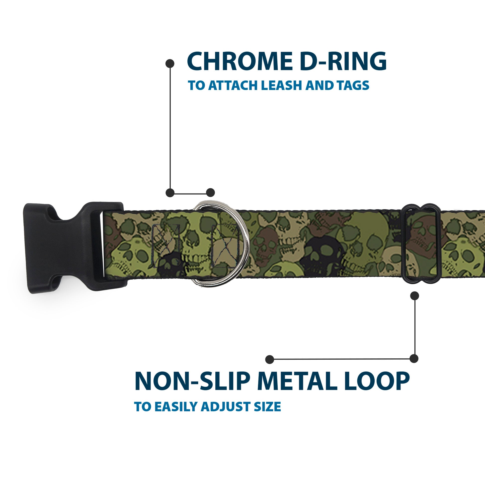 Plastic Clip Collar - Camo Olive Skull Yard Plastic Clip Collars Buckle-Down